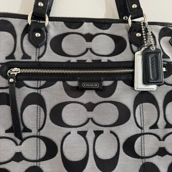 Coach Daisy Black and Silver Signature Tote Bag with 2 Hangtags